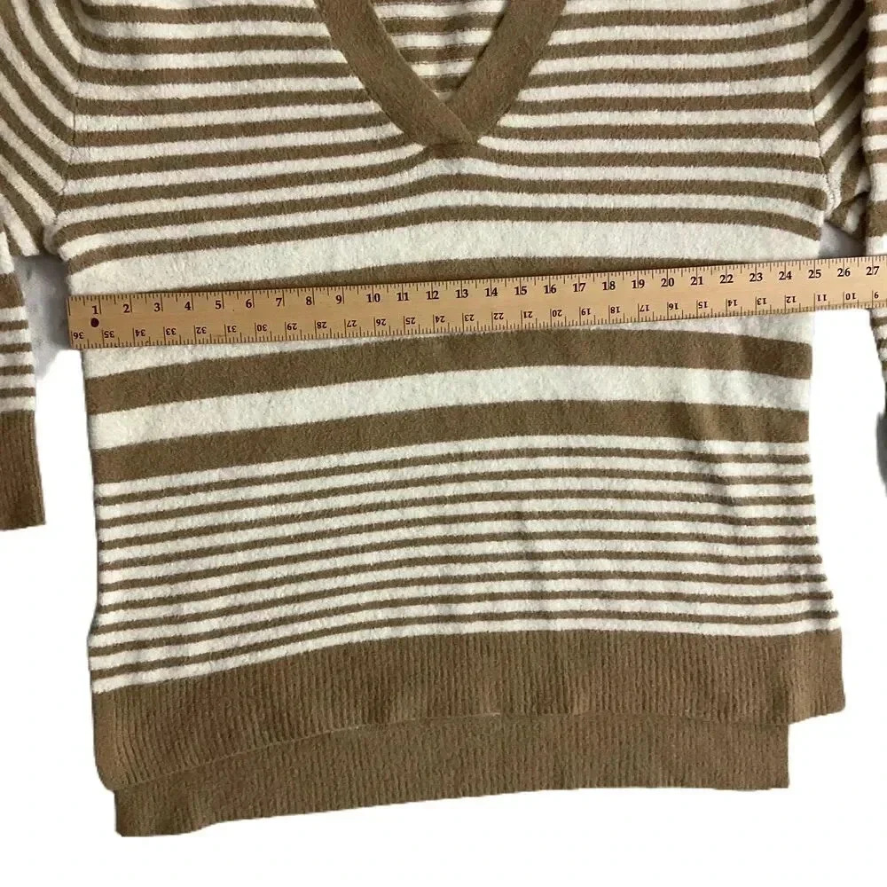 Ava Viv Tan Cream Striped Long Sleeve V Neck Sweater Size‎ 1X - Picture 2 of 6